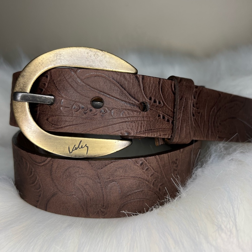 Velez Brown Leather Belt with Buckle, 38 in long